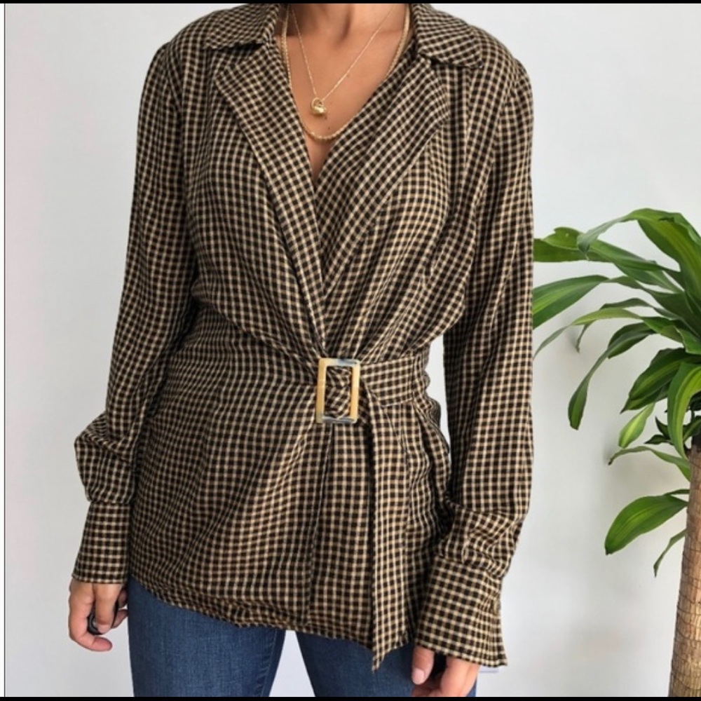 NWT! Something Navy Plaid Wrap Top